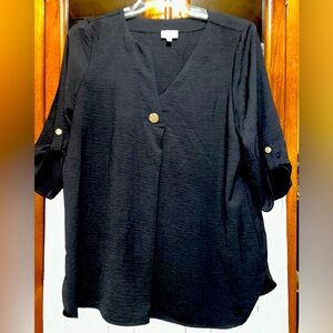 Women’s Wonderly Black 3/4 Sleeve One Button Top Size XL